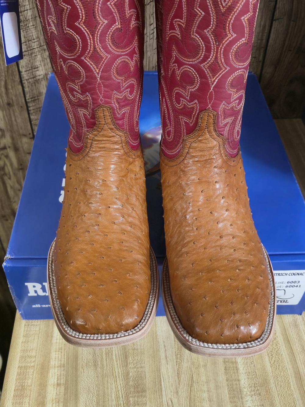 Resistol 11 1/2 EE Men's  Western Full Quill Ostrich  Boots - Cognac & Burgundy